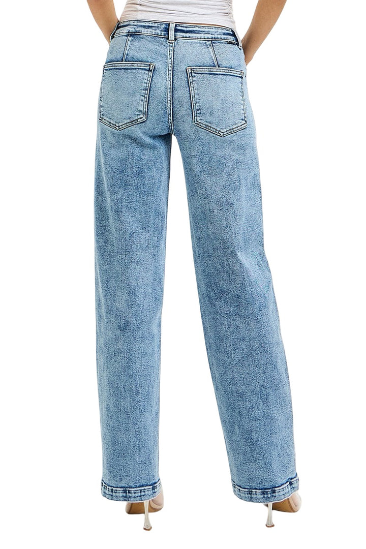 Risen High Rise Ankle Wide-Cuffed Jeans in Medium