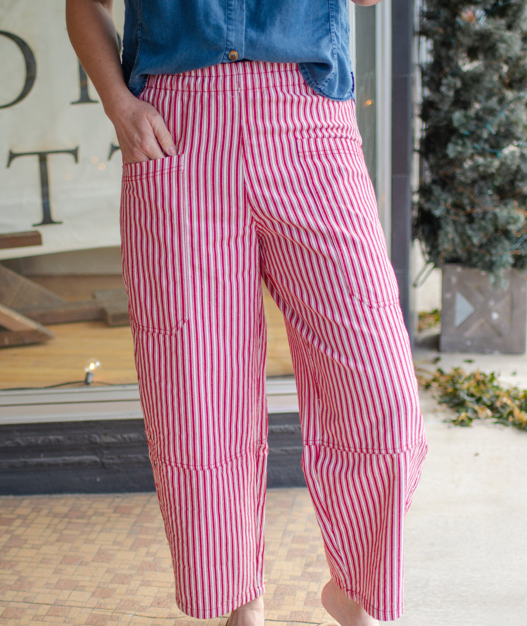 Nautical Dreamer Red & White Stripe Barrel Leg Pants