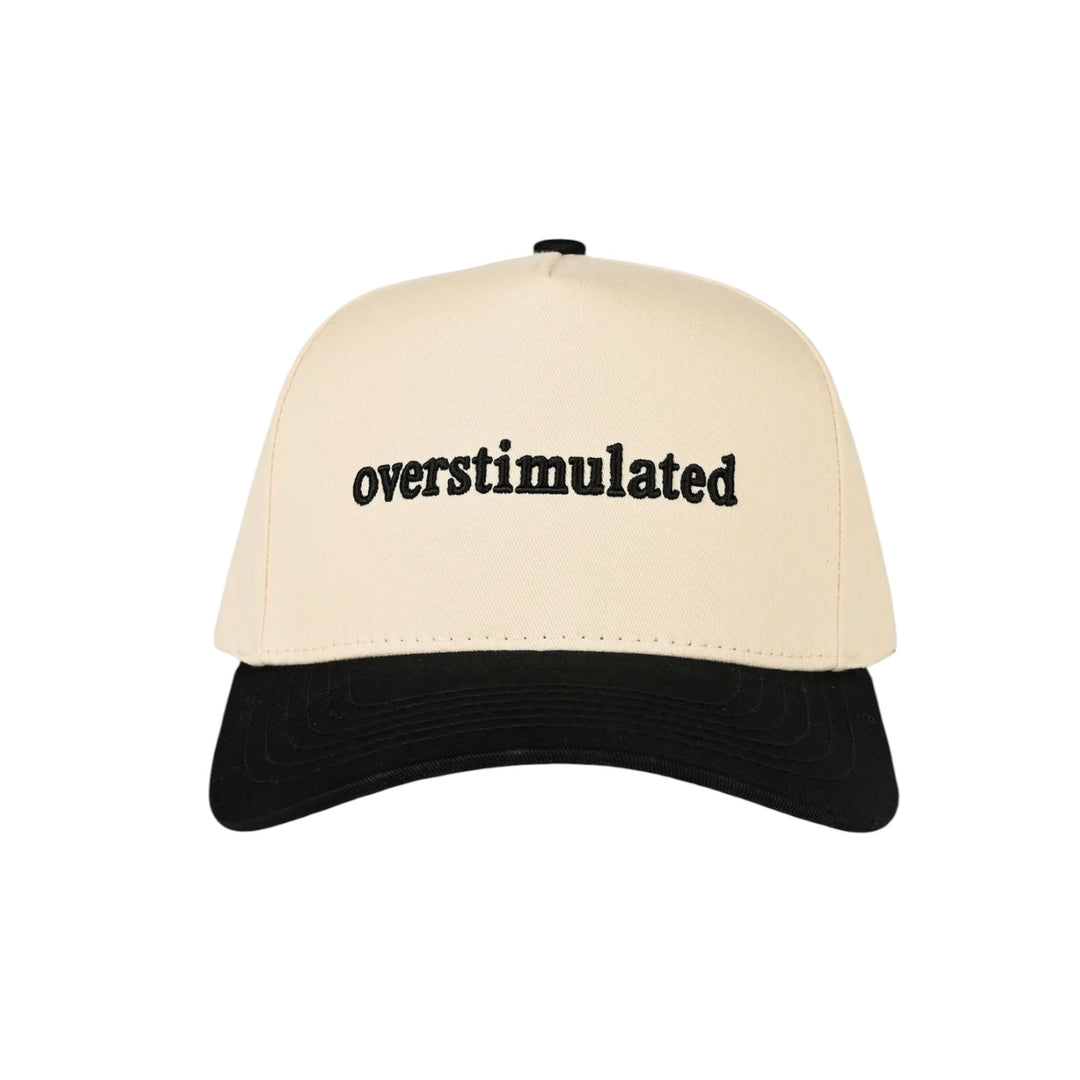 Overstimulated Embroidered Two-Tone Trucker Hat in Black