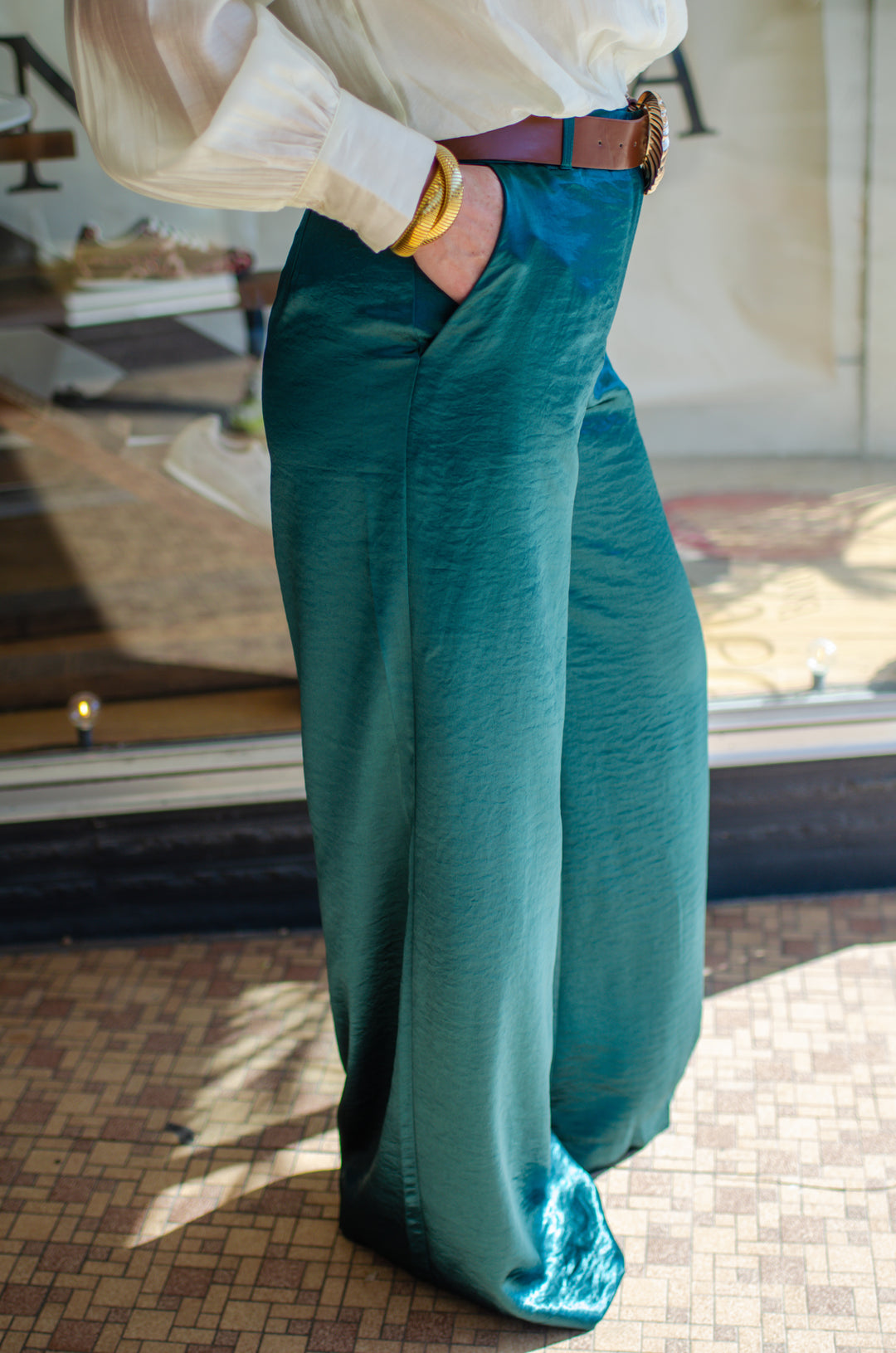 Elevated Style Silky Wide Leg Pants in Emerald Green