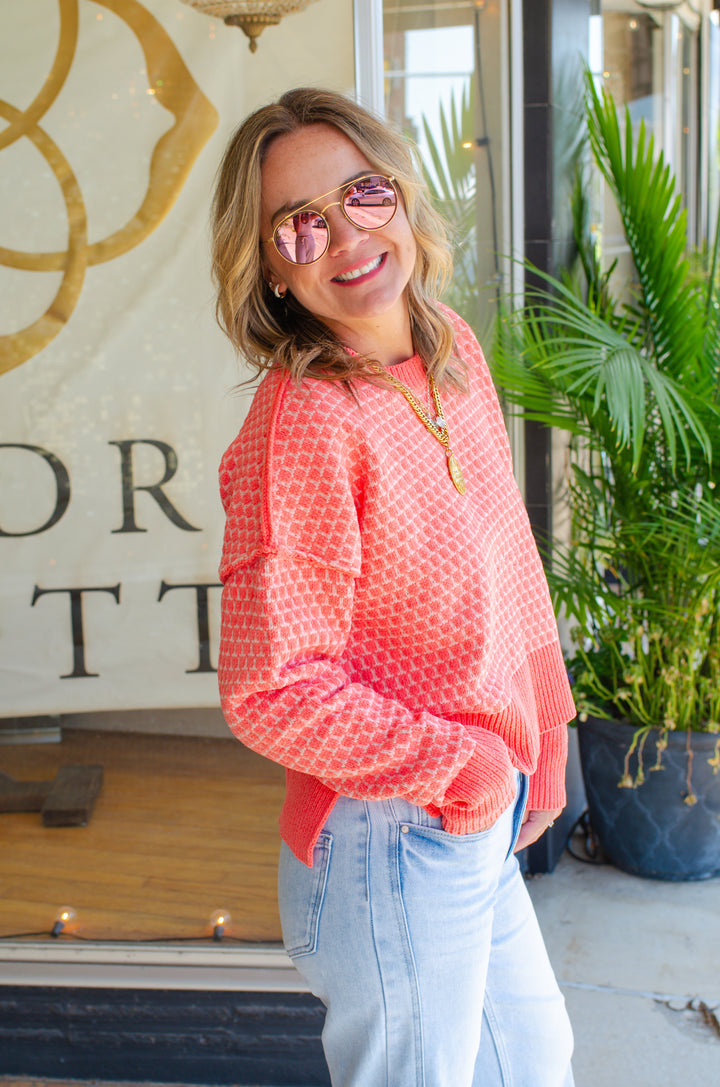 Made For You Bright Coral Textured Soft Knit Sweater