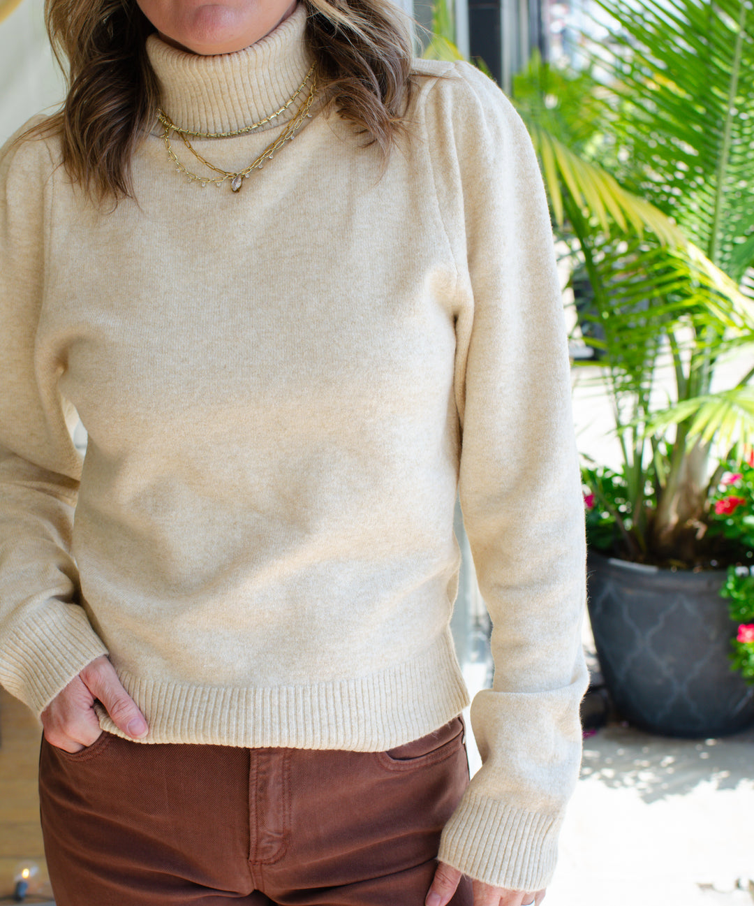 Fall Stroll Turtle Neck Long Sleeve Sweater in Cream