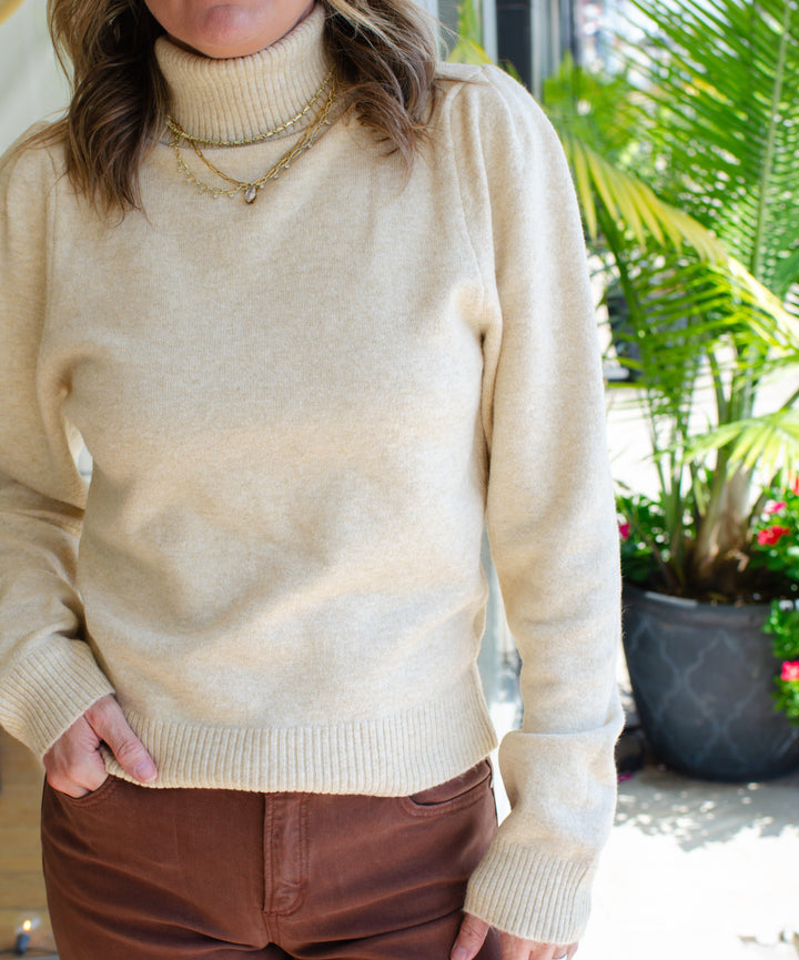 Fall Stroll Turtle Neck Long Sleeve Sweater in Cream
