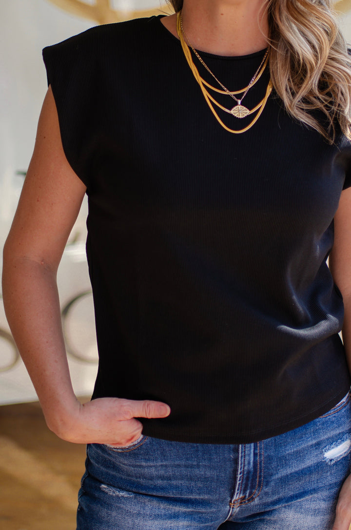 Be in The Moment Round Neck Drop Sleeve Top in Black