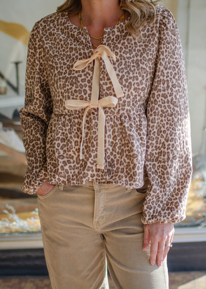 Wild Ways Champagne Leopard Velvet Bow Front Top Regular price