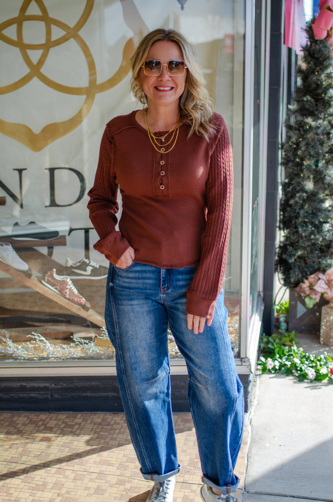 Winter Wish Button Up Long Sleeve Top in Cinnamon