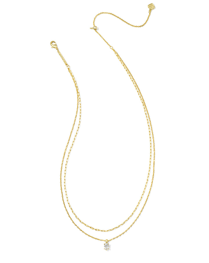 Kendra Scott Cailin Multi Strand Necklace White Crystal on Gold