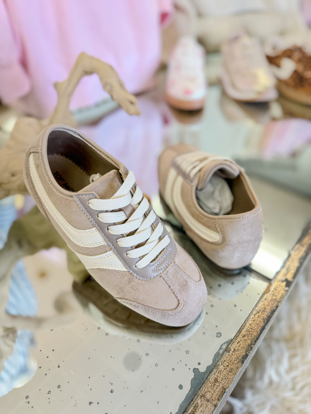 Perfect Everyday Neutral Sneaker in Taupe Faux Suede