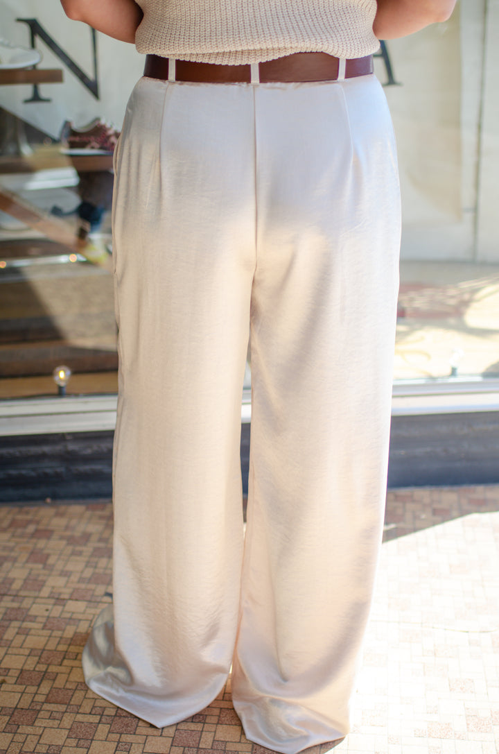 Elevated Style Silky Wide Leg Pants in Champagne