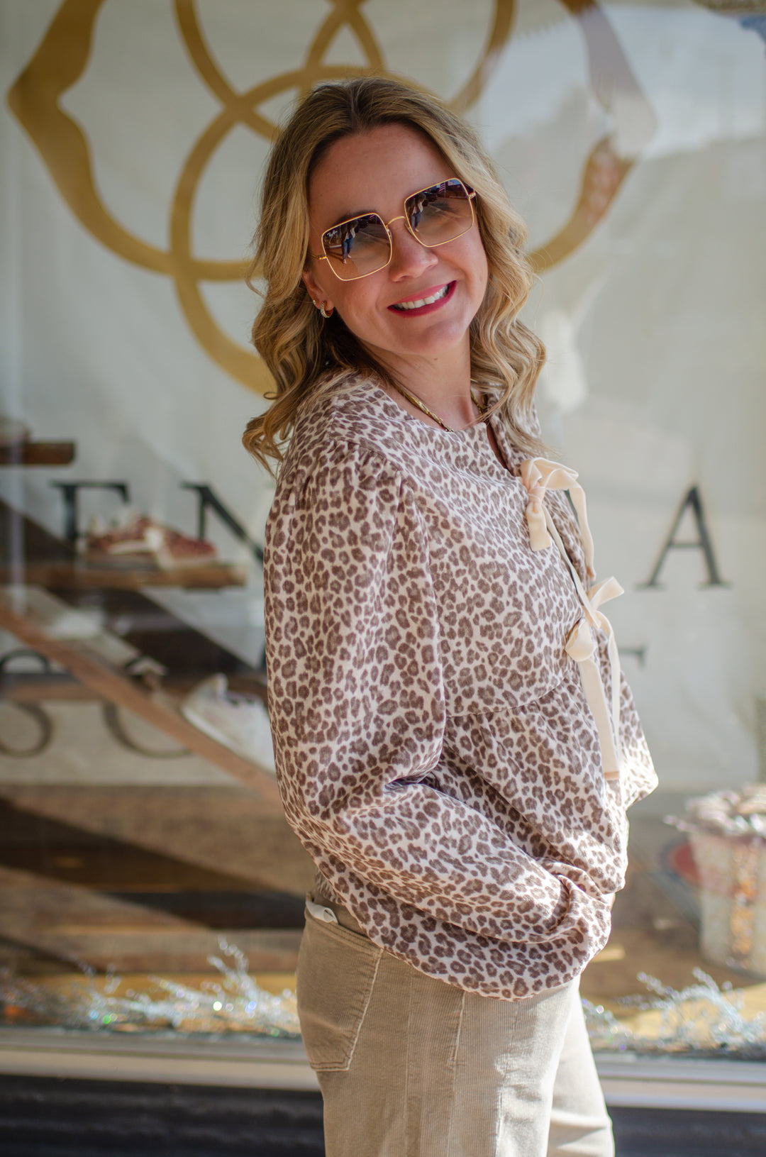 Wild Ways Champagne Leopard Velvet Bow Front Top Regular price