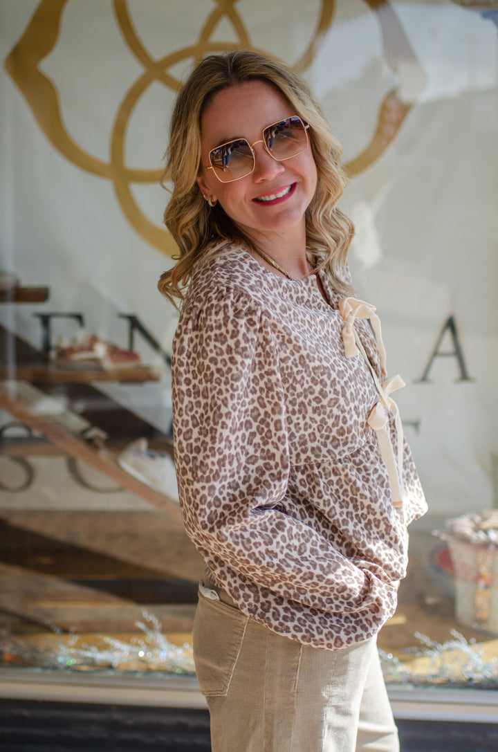 Wild Ways Champagne Leopard Velvet Bow Front Top Regular price