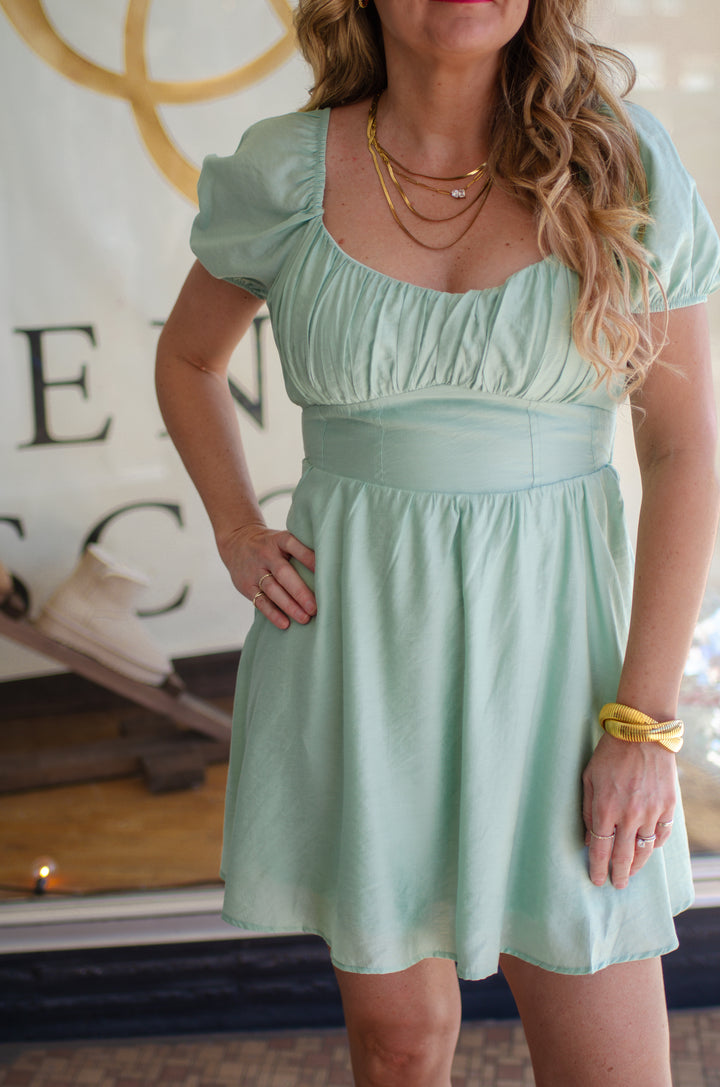 Spring Moments Corset Top Tie Back Dress in Mint