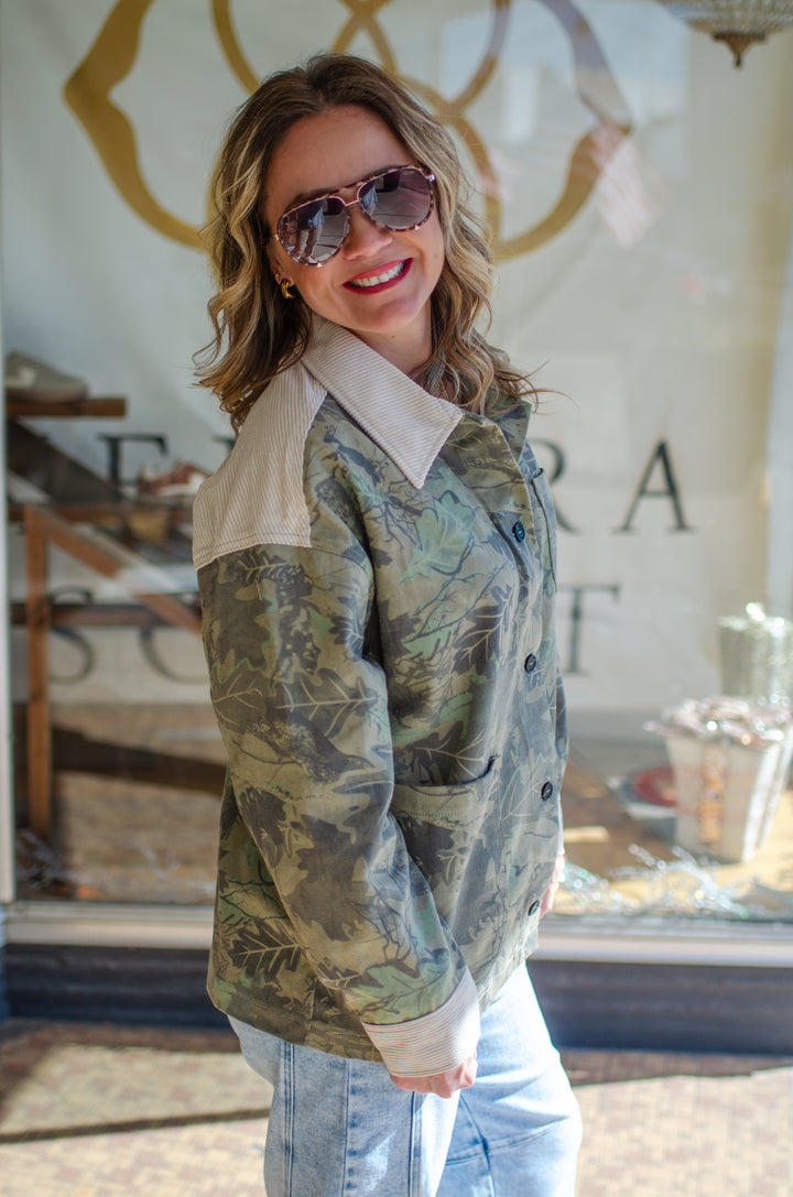 See Through You Camo Corduroy Collar Jacked in Beige Mix