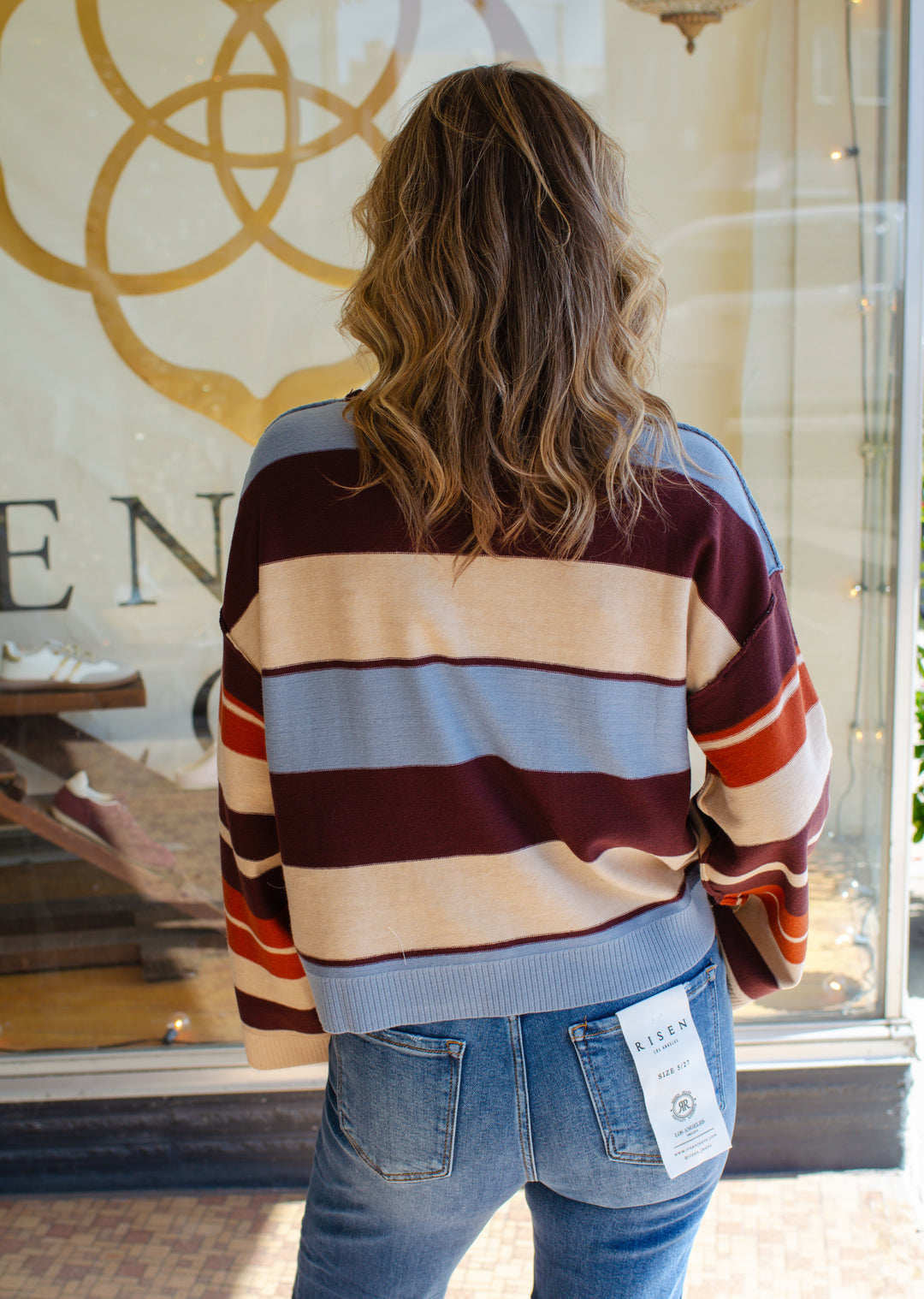 Living On A Prayer Fall Stripe Bell Sleeve Top