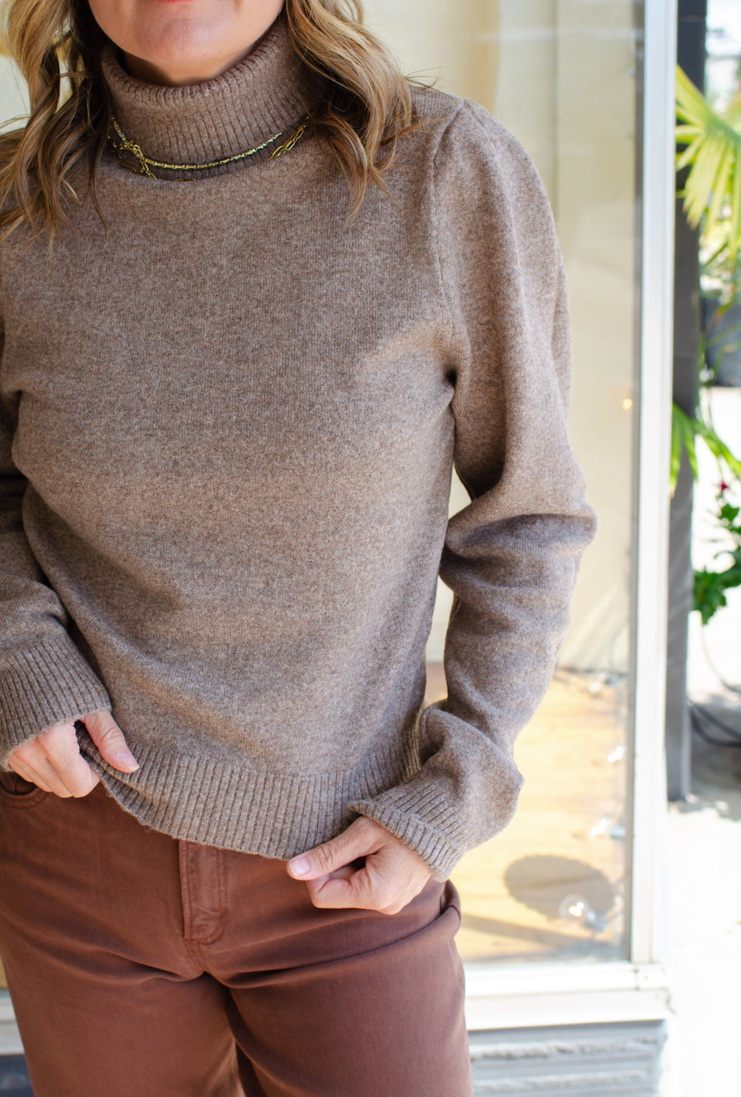 Fall Stroll Turtle Neck Long Sleeve Sweater in Mocha