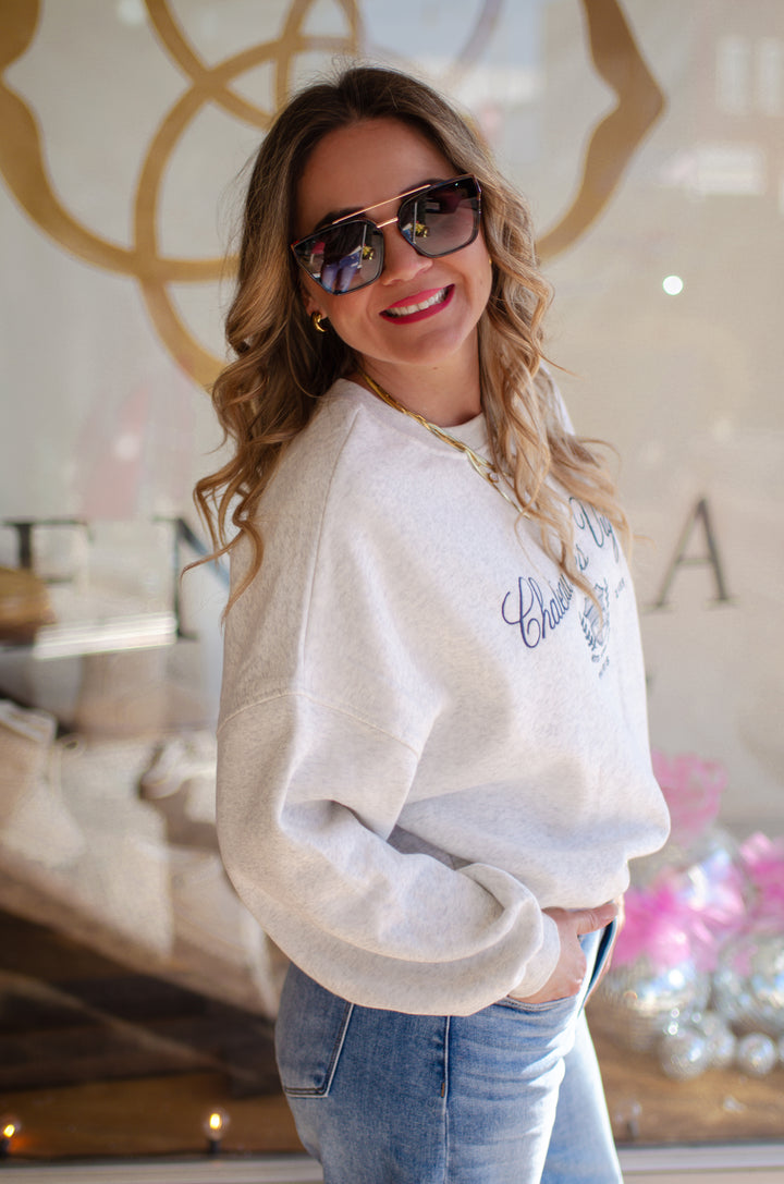 Paris Embroidered Ultra Soft Sweatshirt in Heather Grey