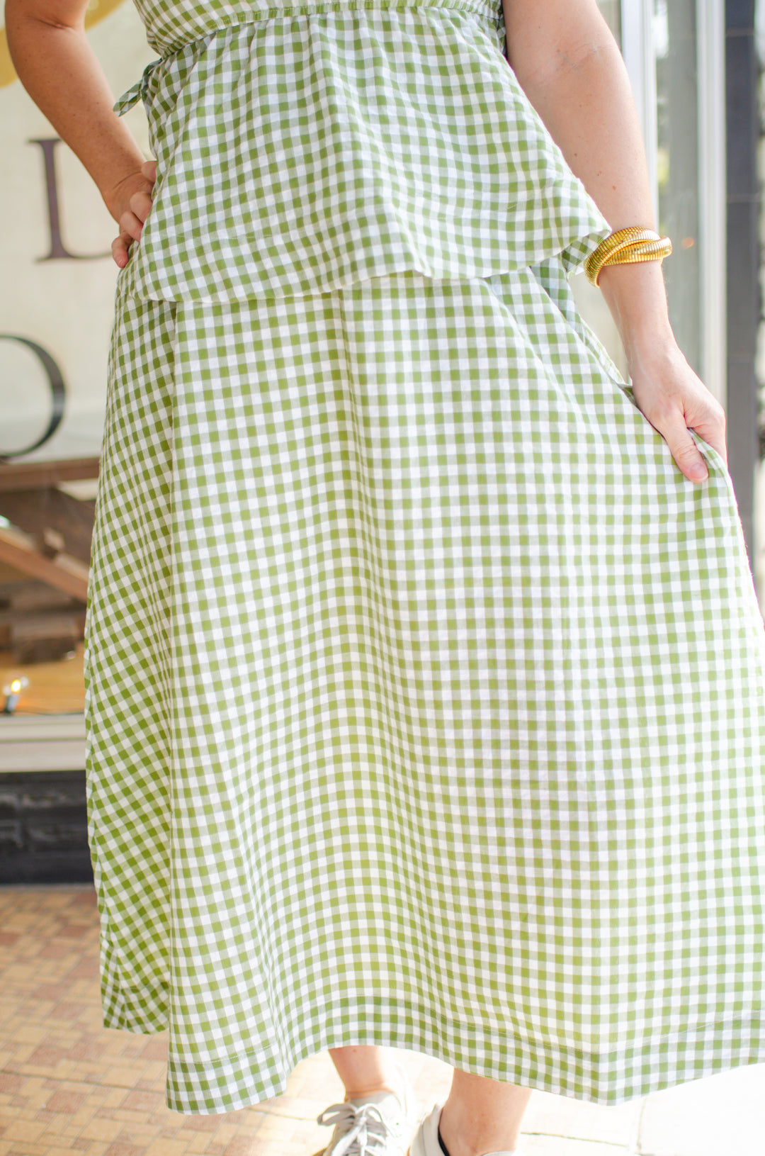 Spring Stroll Gingham Midi Skirt in Green