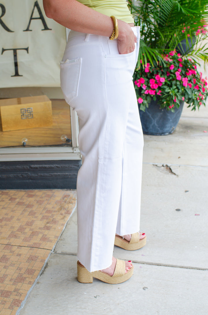 Risen Tummy Control Mid Rise Ankle Straight Raw Edge Hem in White