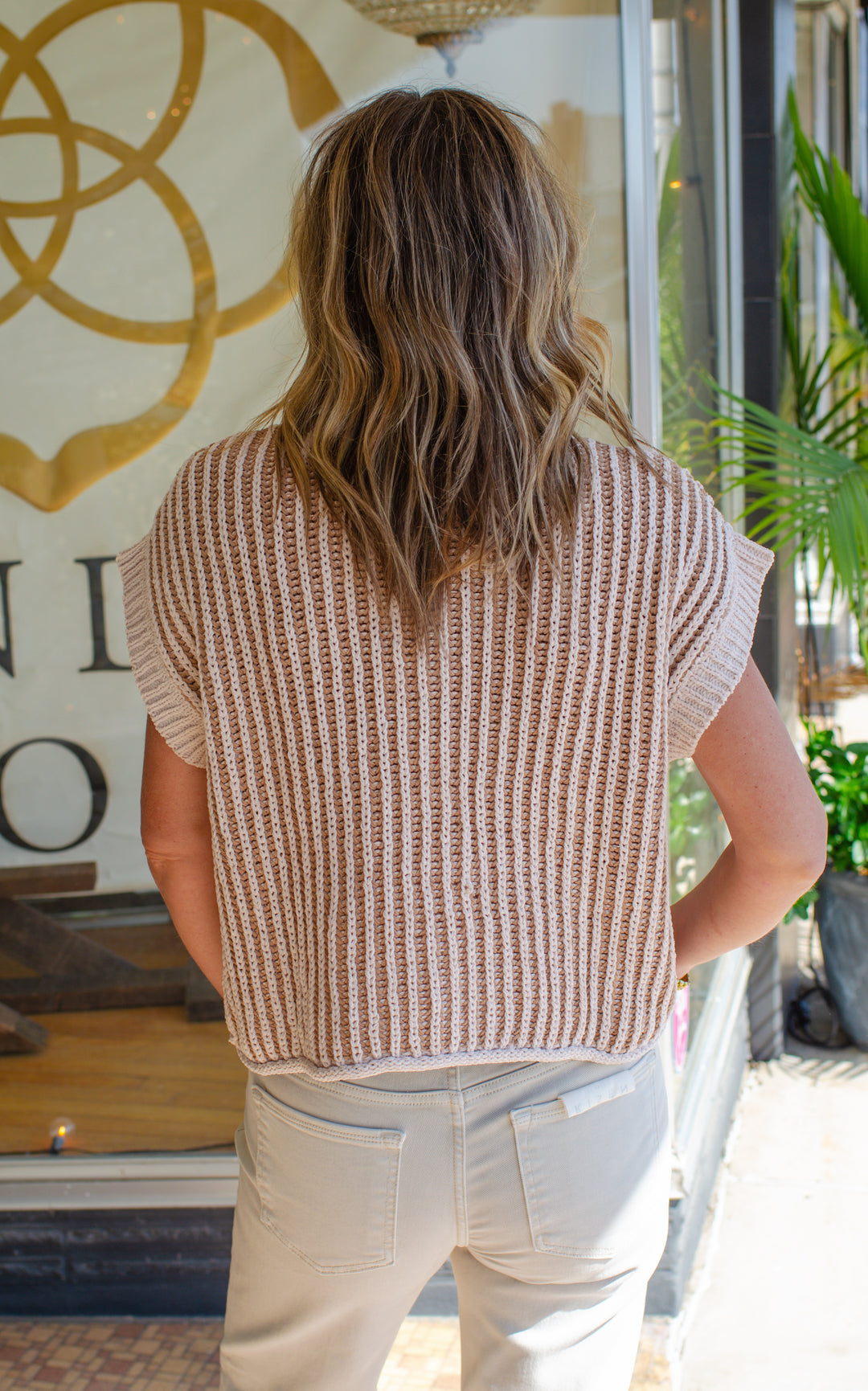 Dream Come True Chenille Gold Button Down Sleeveless Top in Cream