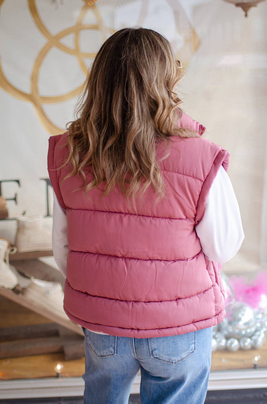 On Trend Zip Up Puffer Vest in Rose