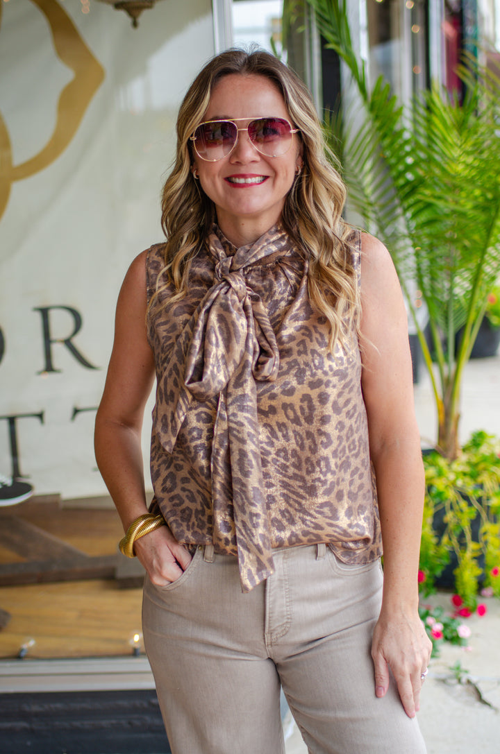 Wild Side Leopard Top with Neck Scarf