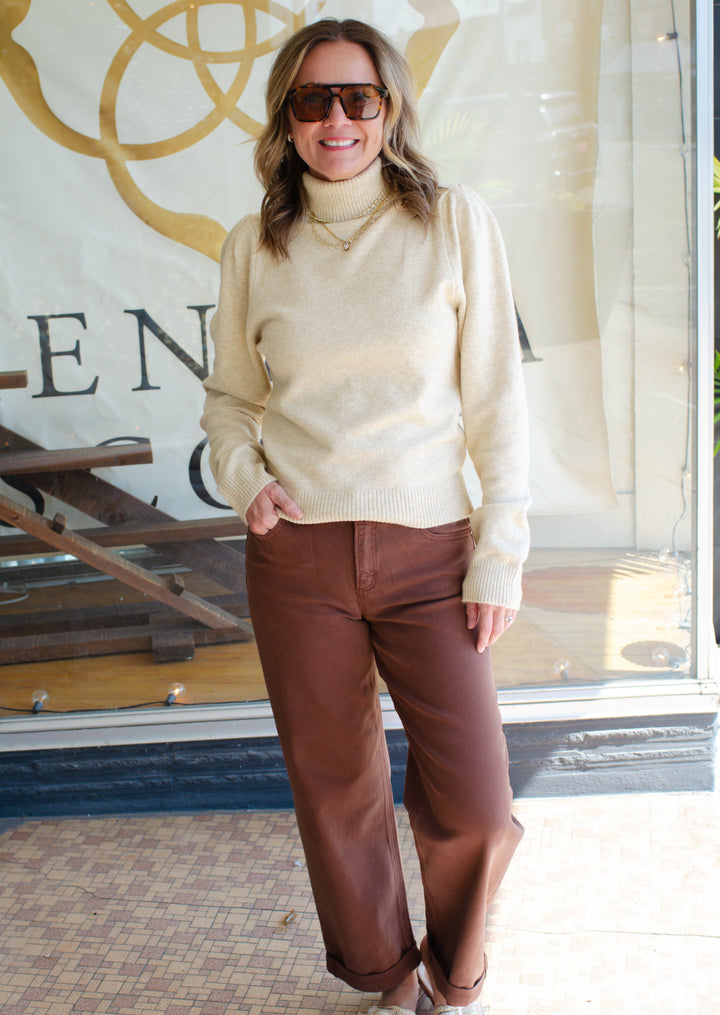 Fall Stroll Turtle Neck Long Sleeve Sweater in Cream