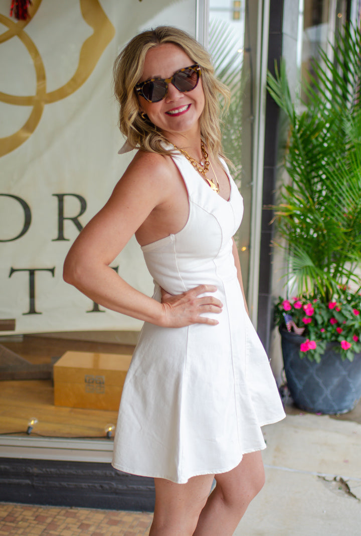 Soul Mate White Denim Halter Swing Dress