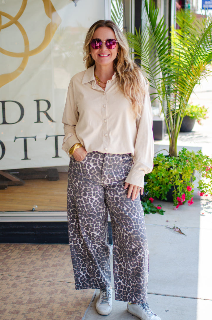 Chic Date Night Suede Like Button Down Top in Cream