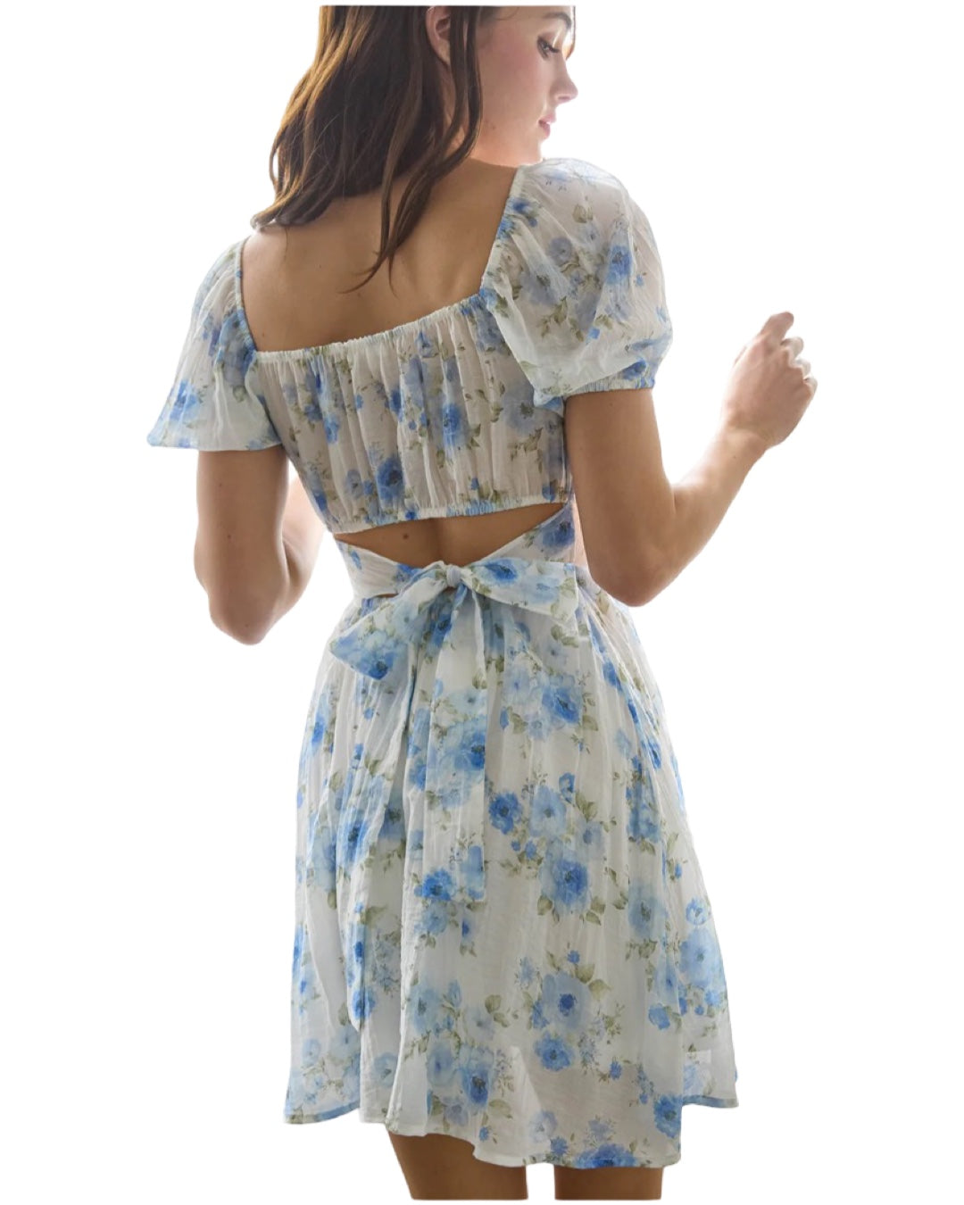 Tea Time Floral Corset Top Tie Back Dress in Blue