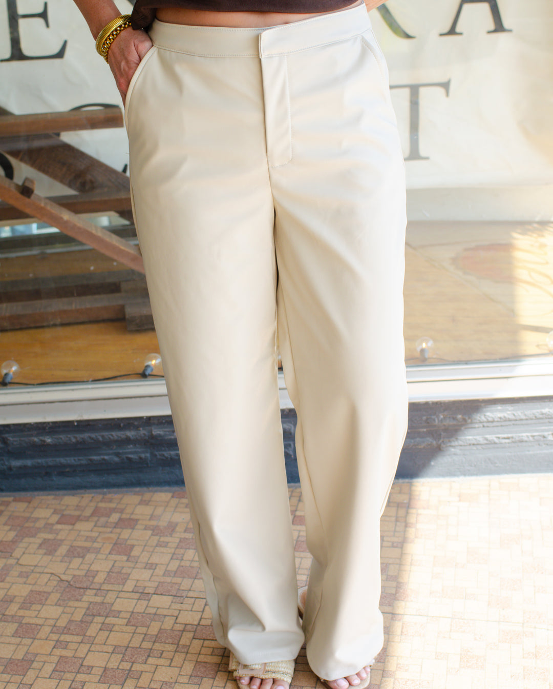 Call Me Faux Leather Wide Leg Pants in Cream