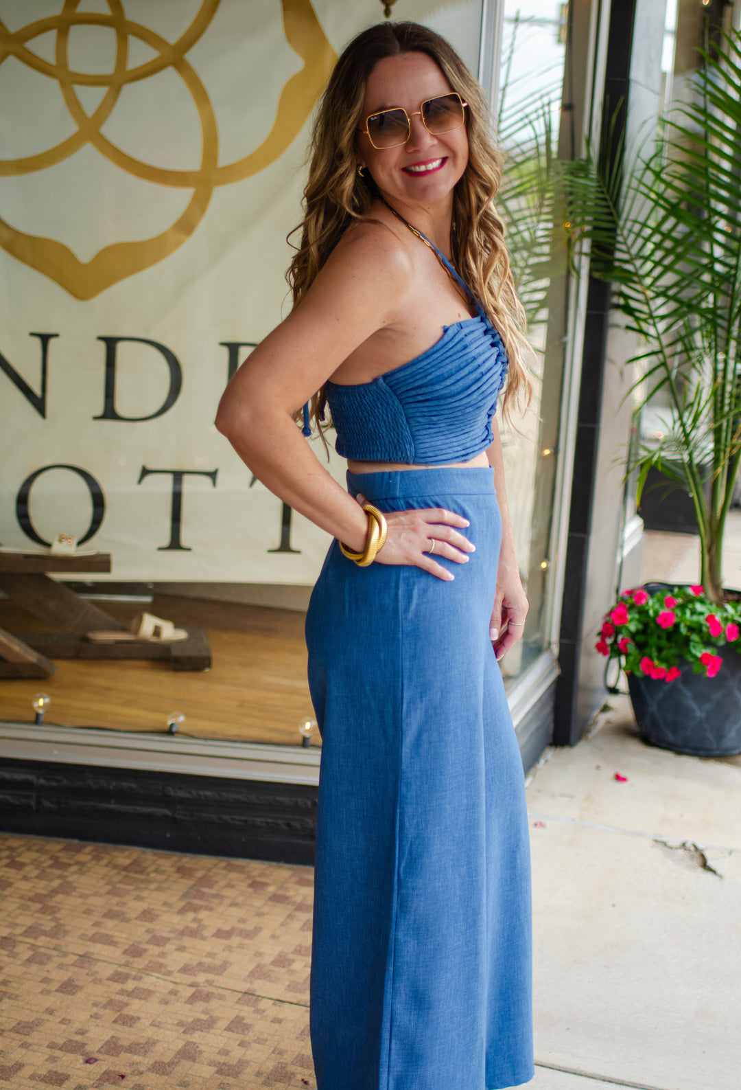 Denim Beauty Halter Knotted Rope Halter Top