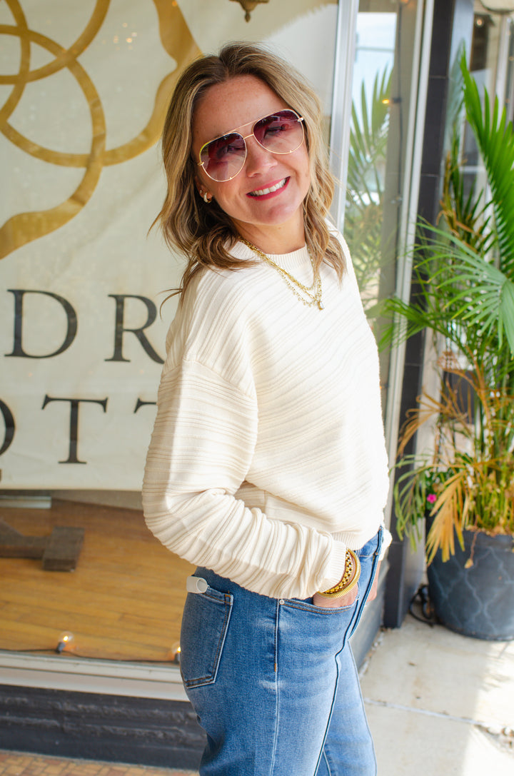 Cozy Winter Horizontal Soft Ribbed Sweater in Cream