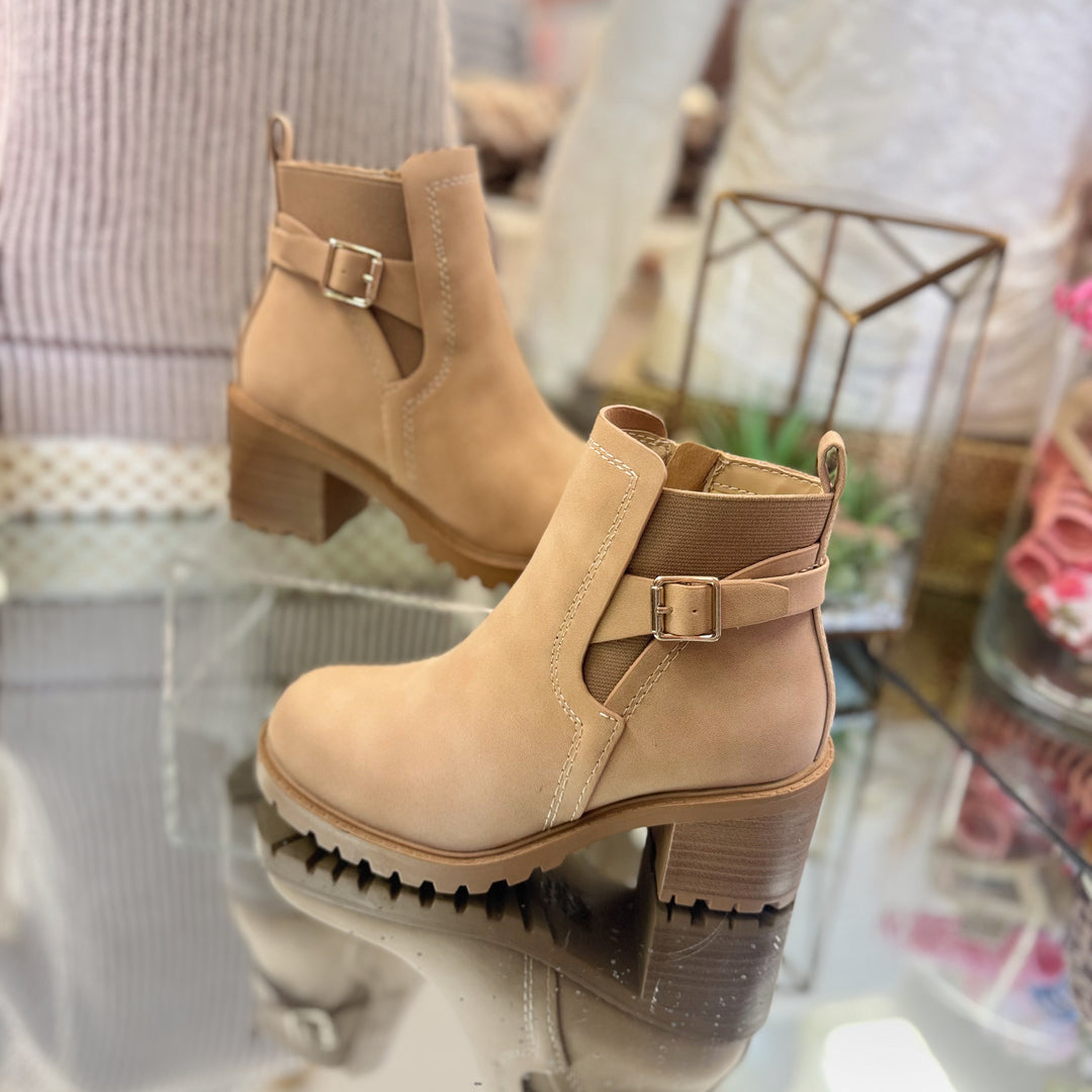 Keep Up Camel Faux Leather Bootie in Camel