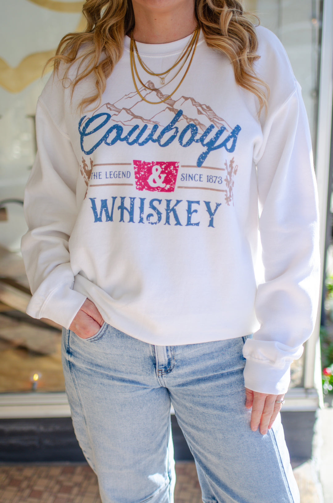 Cowboys & Whiskey Oversized Sweatshirt in White
