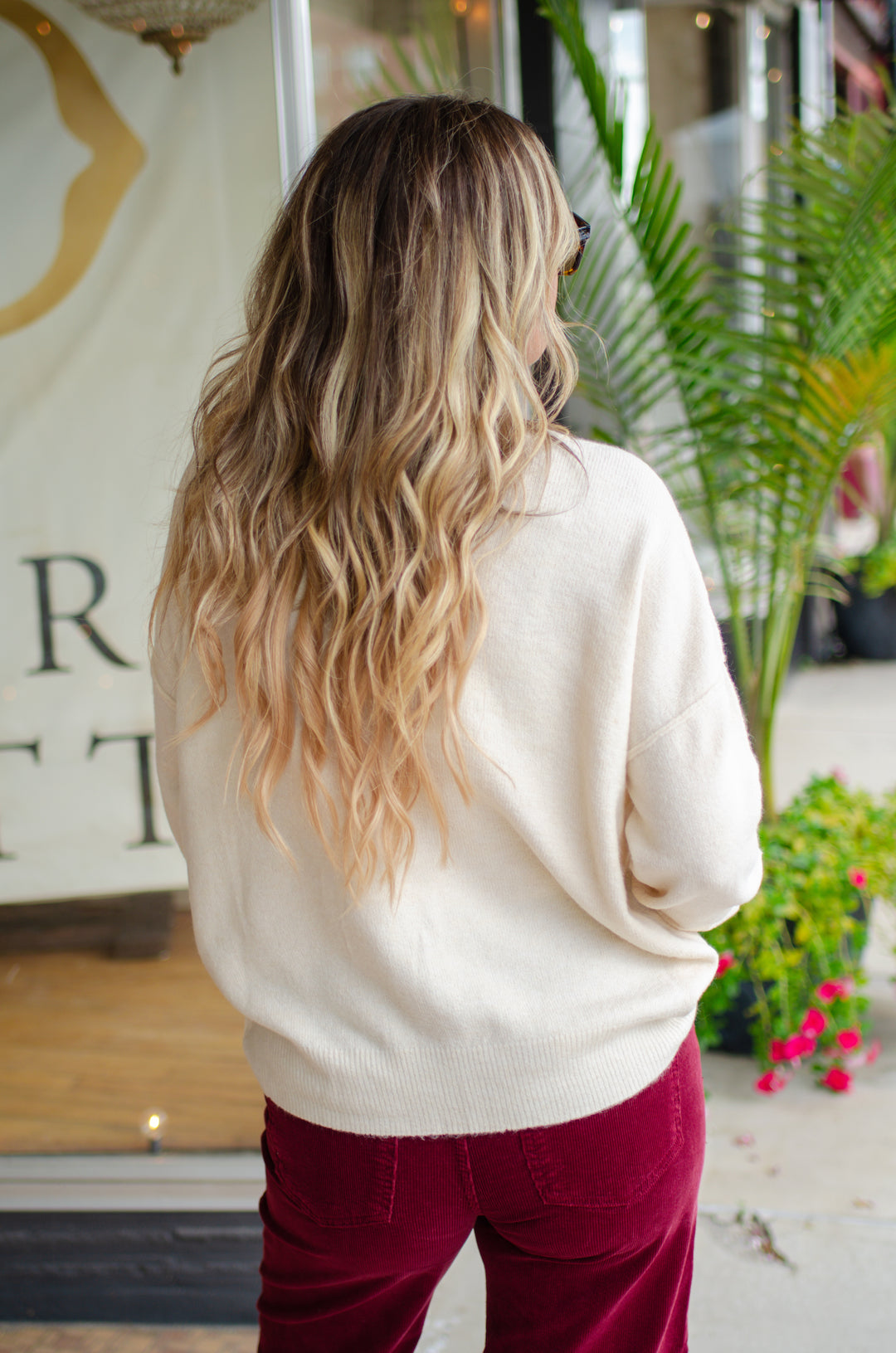 Take Me Back Cream Knit Crewneck Front Seam Sweater