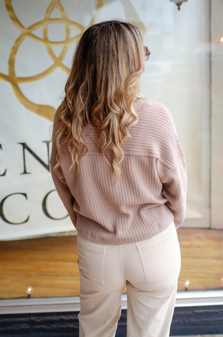 Comfort & Style V-Neckline Long Sleeve Top in Mocha