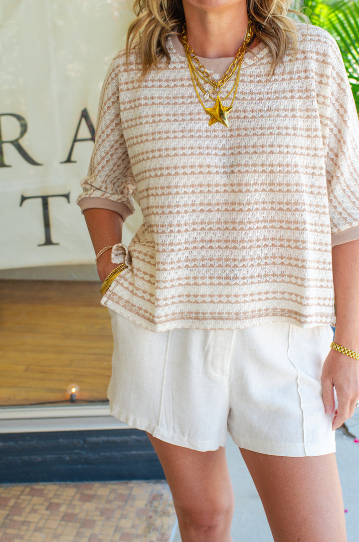 Bohemian Babe Textured Stripe Knit Top in Taupe
