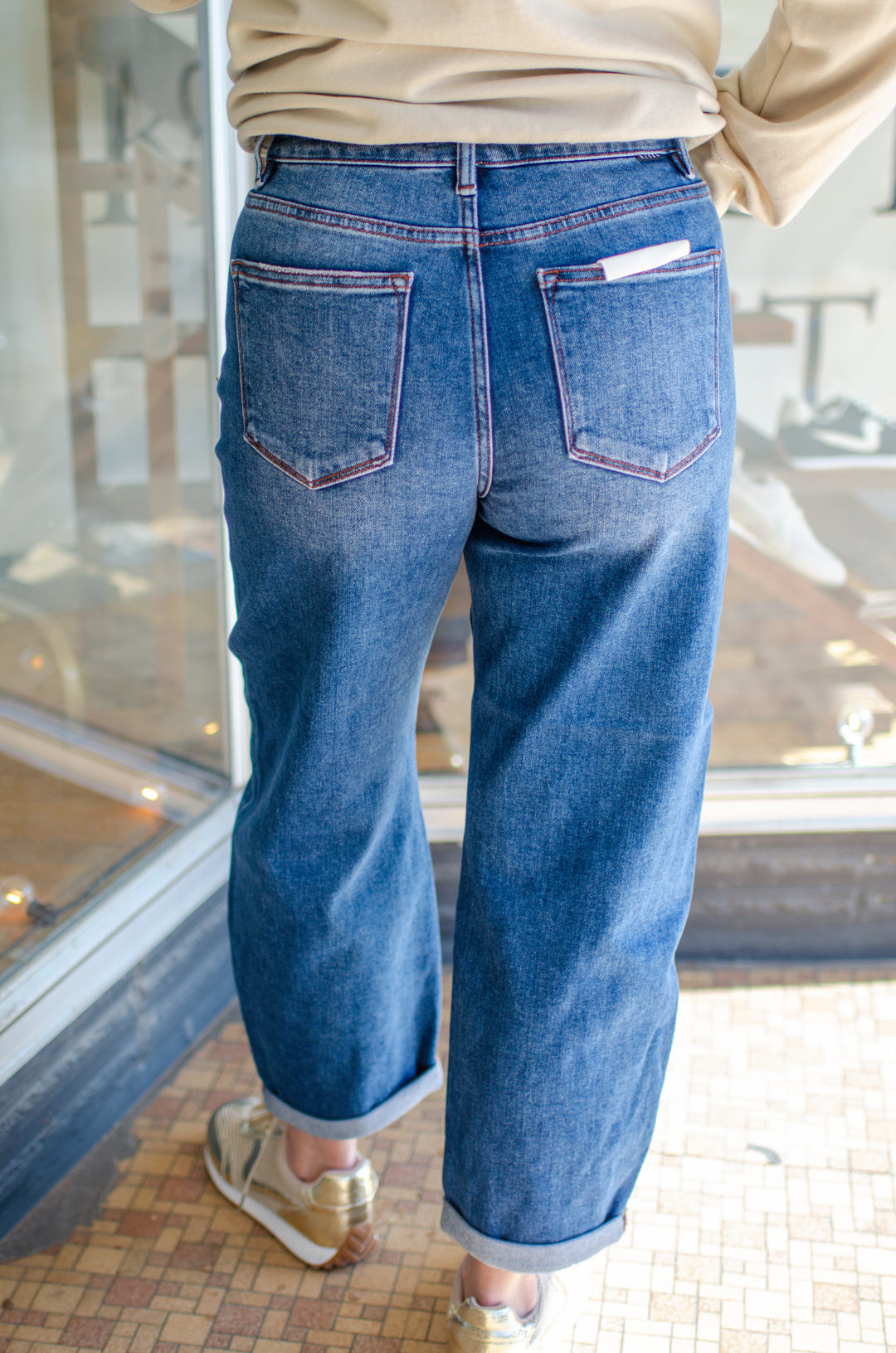 Risen High Rise Crop Barrel Jeans in Medium Wash