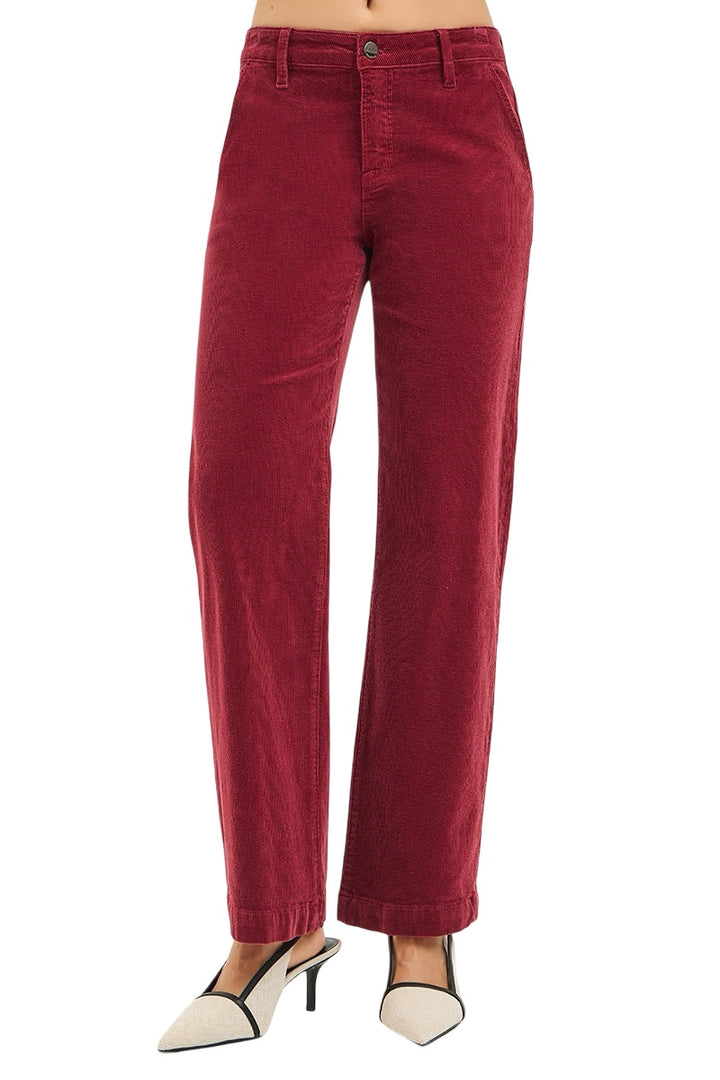 Risen Tummy Control Mid Rise Ankle Straight Leg Corduroy Pants in Wine