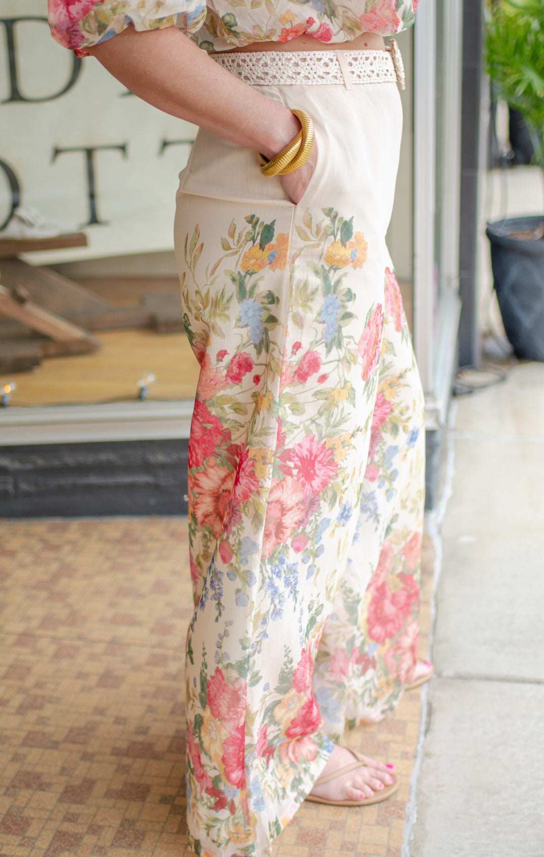 Feeling Fancy Floral Print Organza Belted Wide Leg Pant