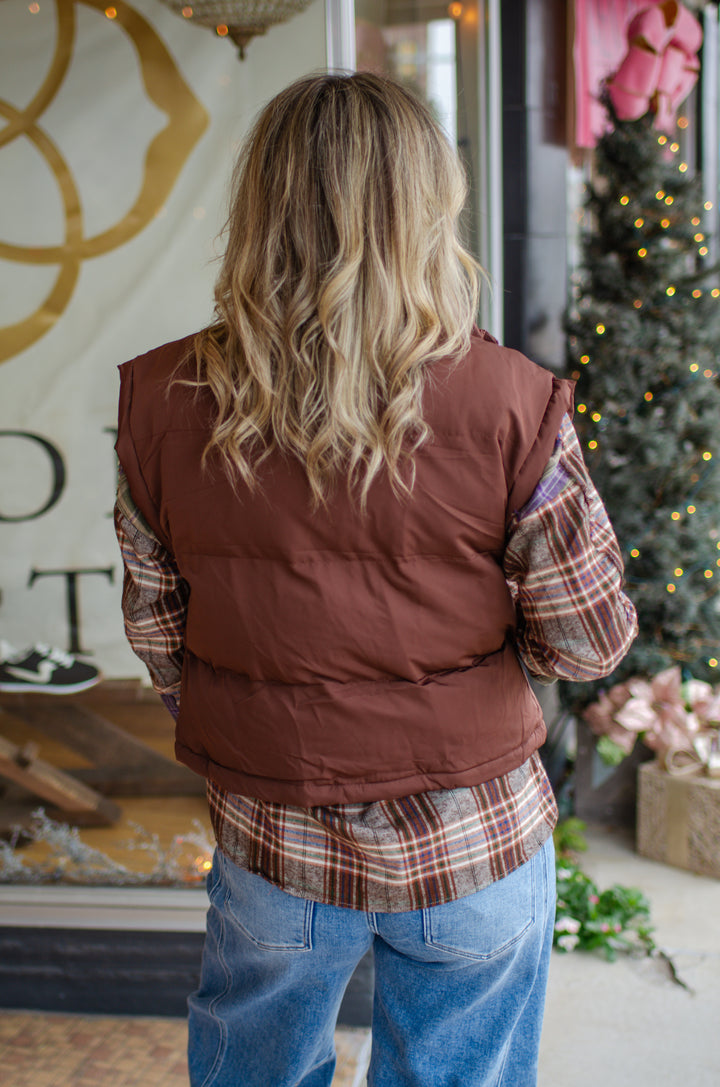 Classic Statement Puffer Vest in Chocolate