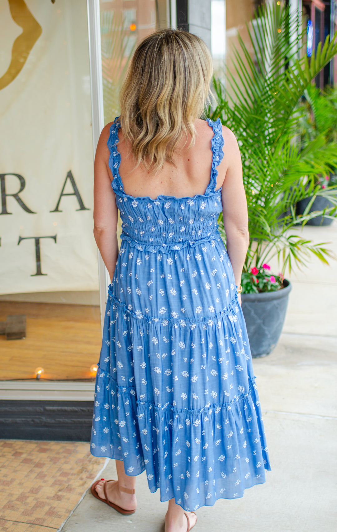 Sweet Symphony Blue Floral Print Corset Top Maxi Dress