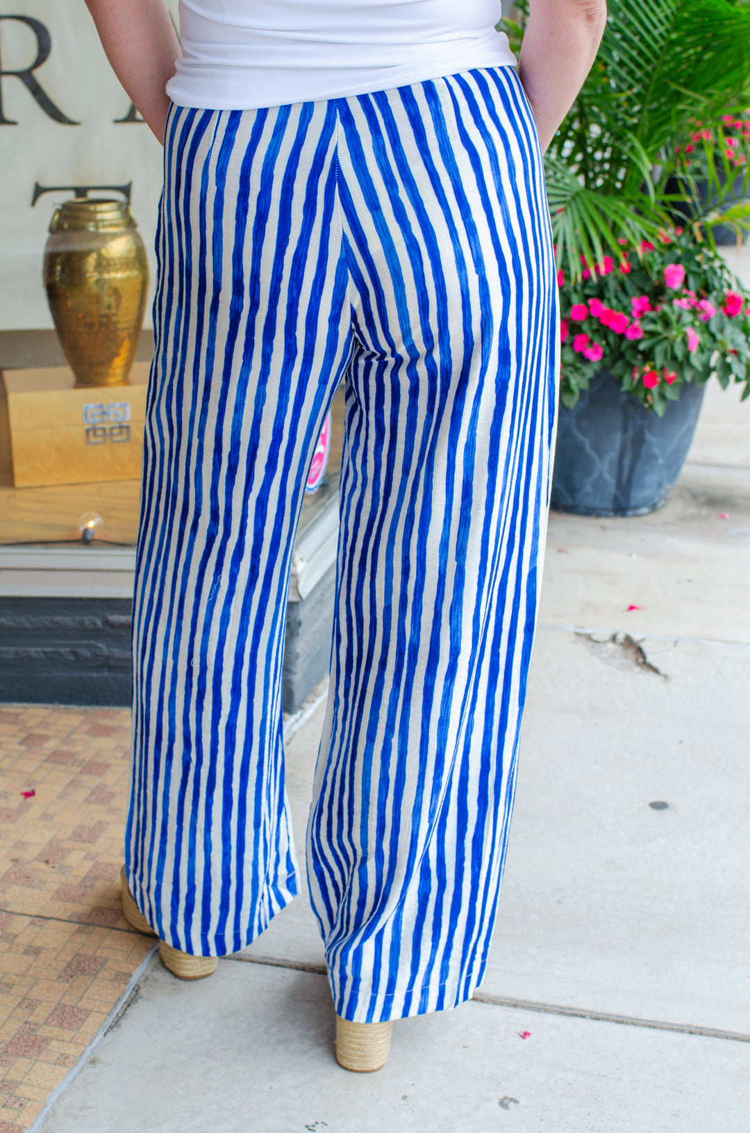 Greek Isle Blue & White Stripe Tie Side Wide Leg Pant