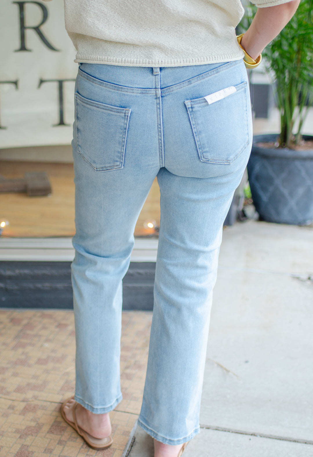 Risen Tummy Control High Rise Crop Straight Leg Jeans in Light Wash