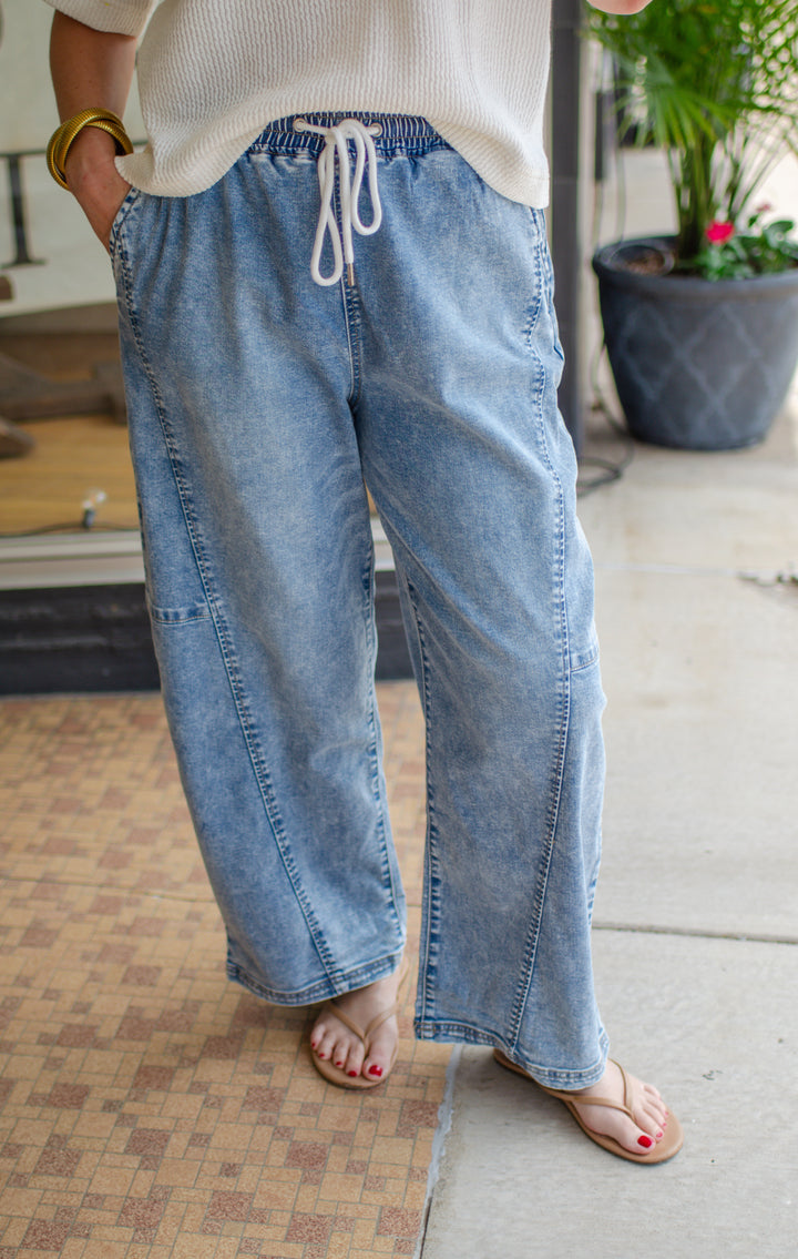 Risen Elastic Band Slouchy Cropped Barrel Jeans