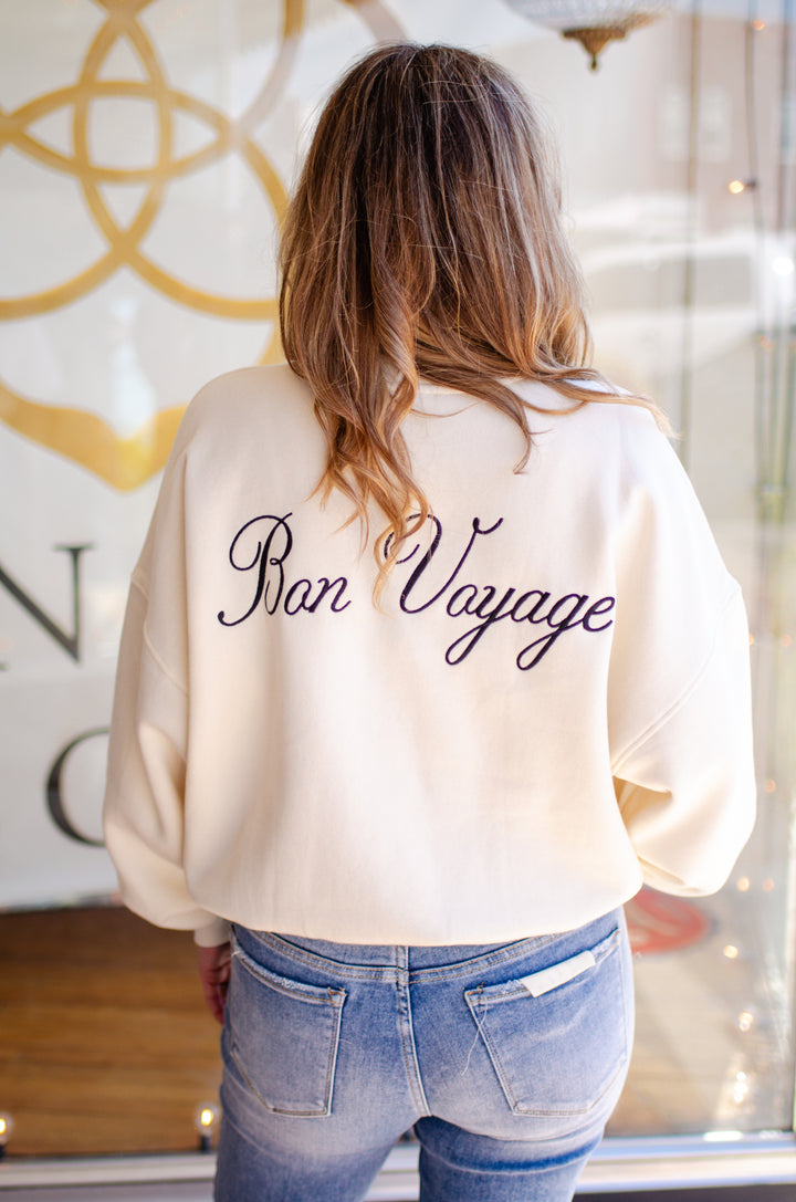 Bon Voyage Embroidered French Terry Pullover Sweatshirt