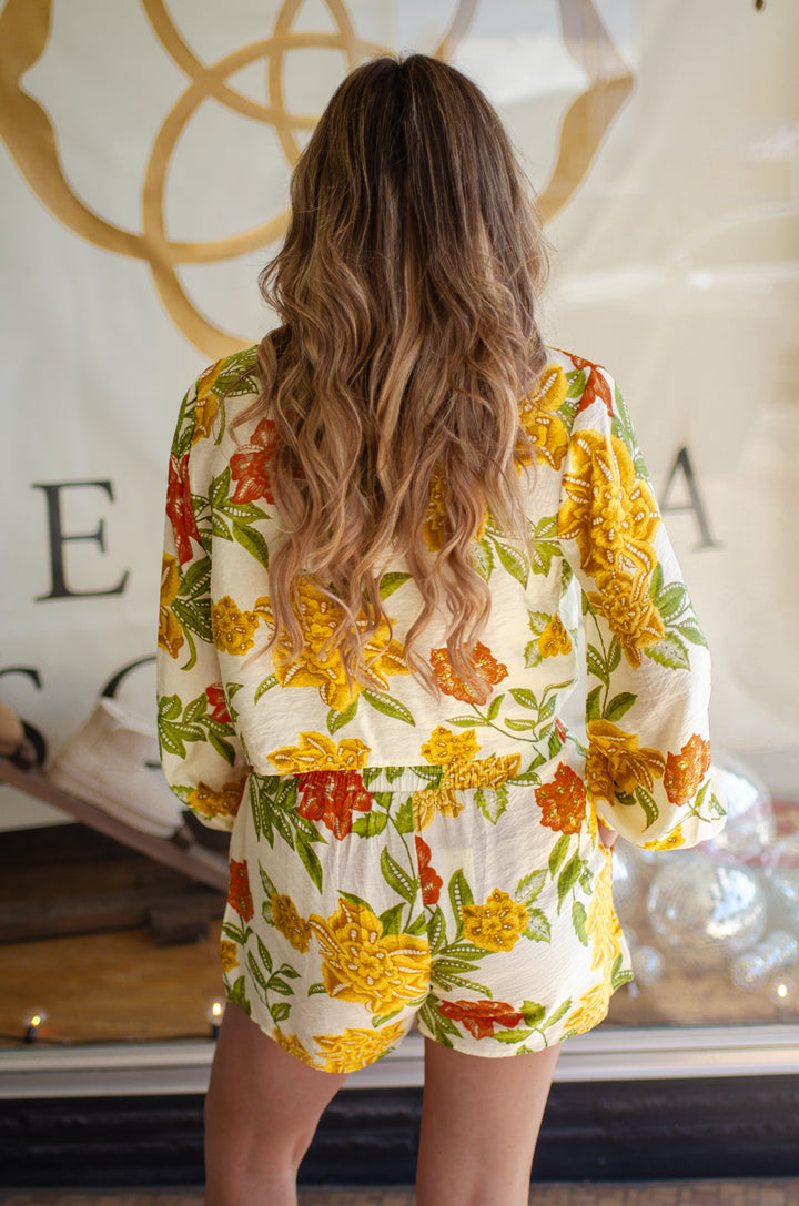 Bougainvillea Beauty Tie Front Long Sleeve Top in Yellow