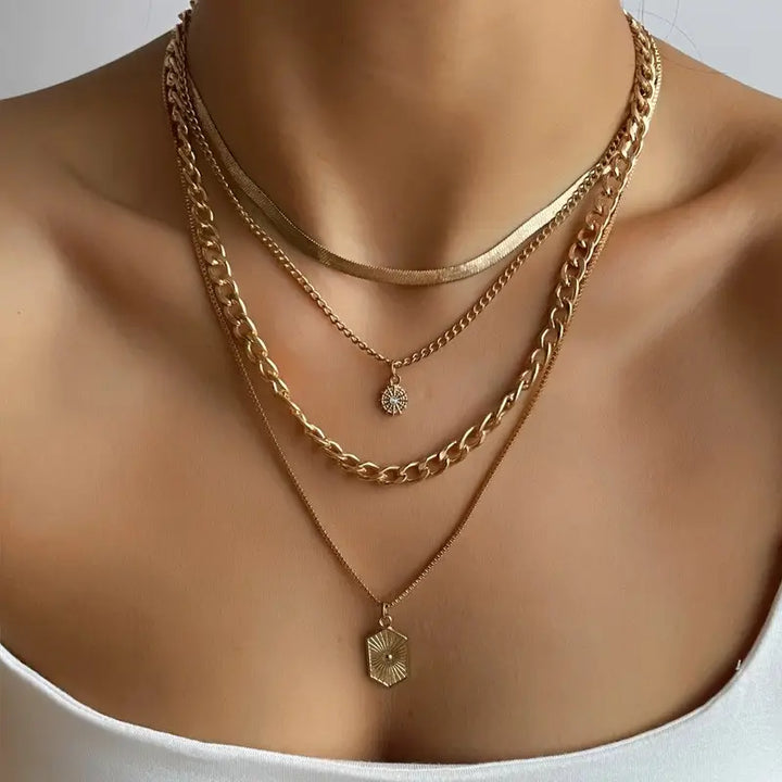 Double Charm Multi Layer Necklace in Gold