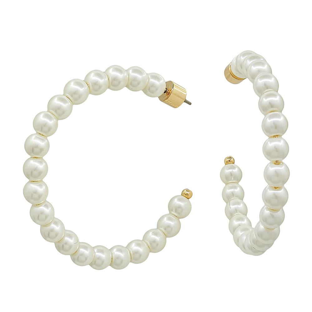Pearl Beaded 1.5" Hoop Earring