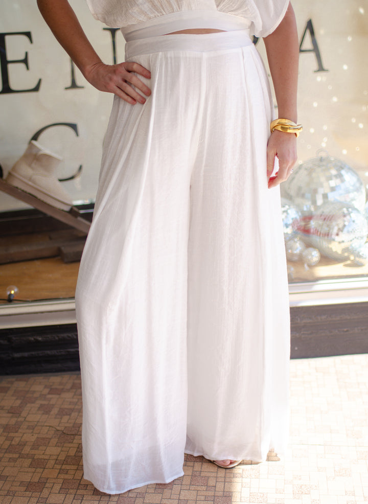 Daydreaming High Rise Pleated Front Wide Leg Pant in White